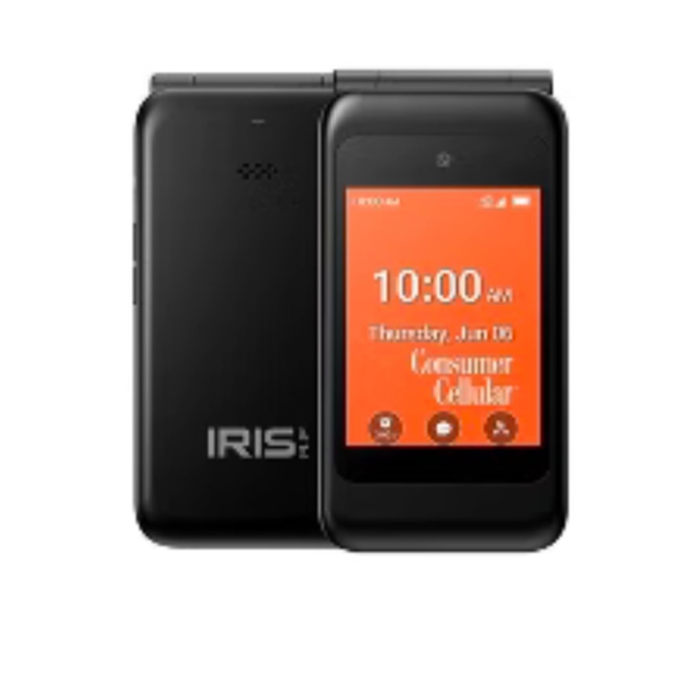 Brand New Consumer Cellular IRIS Black Flip Phone